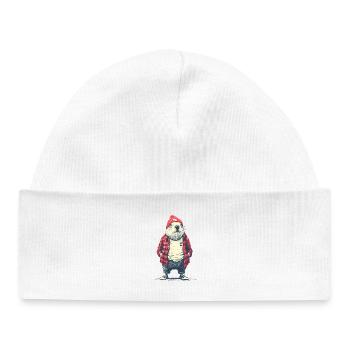 Castor en veste à carreaux rouges - Bonnet bébé bio - blanc - Devant