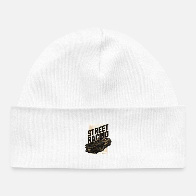 Empreinte de voiture de course urbaine - Bonnet bébé bio - blanc