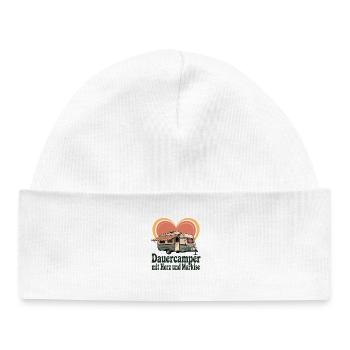 Long-term camper with heart and awning retro caravan - Baby Organic Beanie - white - Front