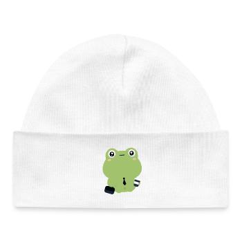 Tired Office Frog in Tie - Baby Organic Beanie - white - Front