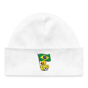 Brazil Football Fan Duck with Flag - Baby Organic Beanie - white - Front