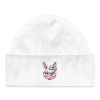 Osterhase Kaugummiblase Herz Brille Regenbogen - Baby Organic Mütze - Weiß - Vorne