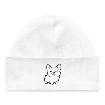 Corgi Hund Welpe Outline - Baby Organic Mütze - Weiß - Vorne