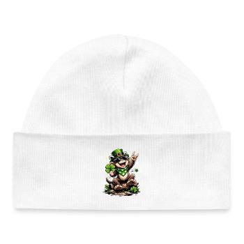 Monkey St. Patty's Shamrock Funny Gift - Baby Organic Beanie - white - Front
