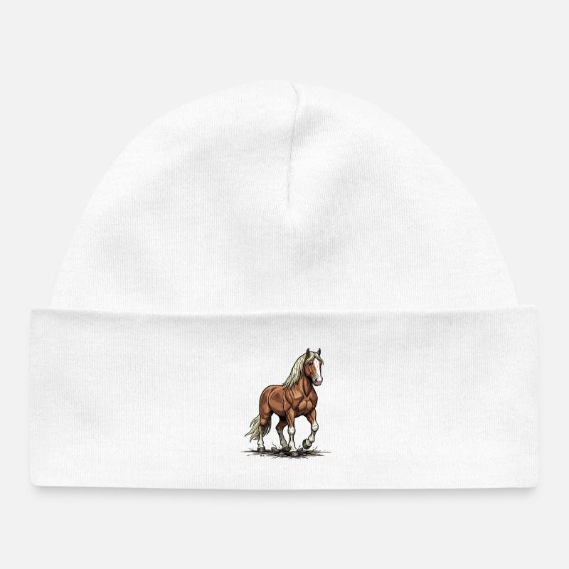 Cheval de Trait Alezan Crinière Blonde Force - Bonnet bébé bio - blanc