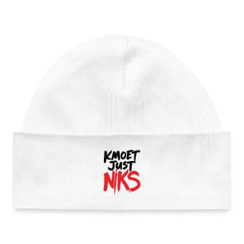 Kmoet Just Niks Schrift Rot Schwarz - Baby Organic Mütze - Weiß - Vorne