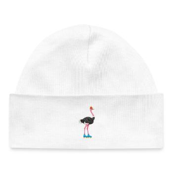 Flamingo with roller skates and hat - Baby Organic Beanie - white - Front