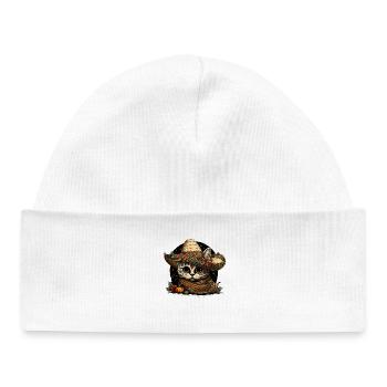 Sugar Skull Cat in Mexican Sombrero - Baby Organic Beanie - white - Front