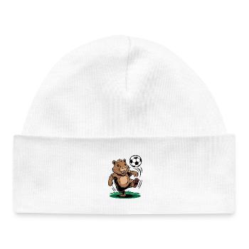 Dessin animé drôle de castor sur le football pour enfants et enfants - Bonnet bébé bio - blanc - Devant