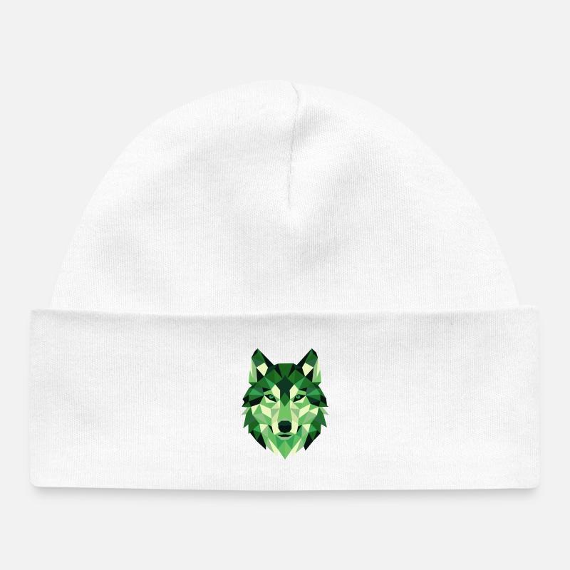 Portrait géométrique du polygone Tête de Loup - Bonnet bébé bio - blanc