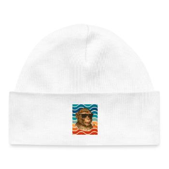 Sunglasses monkey in retro wave pattern - Baby Organic Beanie - white - Front