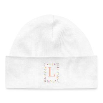 Florale Initialen "L", Buchstaben Monogramm  - Baby Organic Mütze - Weiß - Vorne