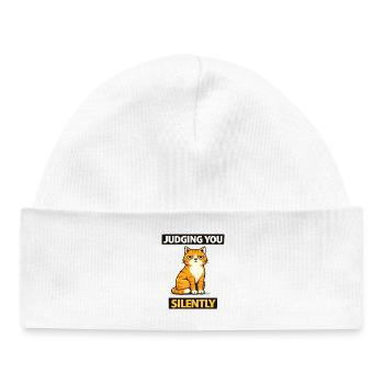 Sarcastic Cat “Judging You Silently” - Baby Organic Beanie - white - Front