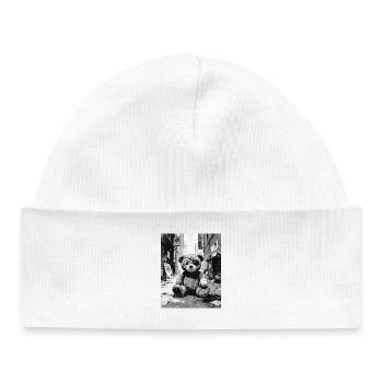 Teddy bear with eye patch near road - Baby Organic Beanie - white - Front