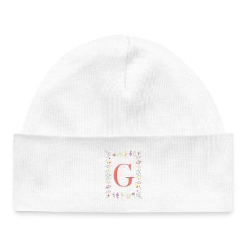 Florale Initialen "G", Buchstaben Monogramm - Baby Organic Mütze - Weiß - Vorne