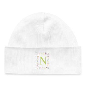 Florale Initialen " N ", Buchstaben Monogramm  - Baby Organic Mütze - Weiß - Vorne