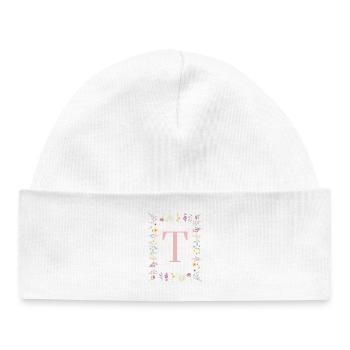 Florale Initialen "T", Buchstaben Monogramm - Baby Organic Mütze - Weiß - Vorne