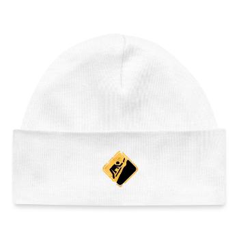 Yellow climbing symbol warning sign - Baby Organic Beanie - white - Front