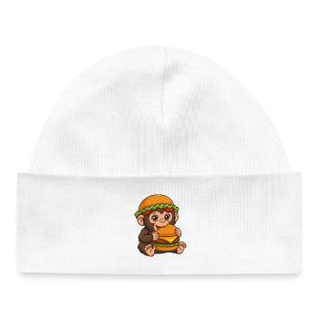 Singe mignon avec motif de dessin animé de burger - Bonnet bébé bio - blanc - Devant