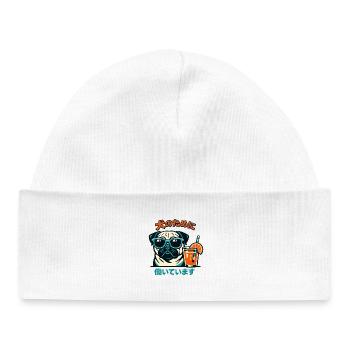 Funny Pug Lover Japanese I Work For My Dog - Baby Organic Beanie - white - Front