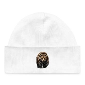 Illustration d’art au trait de Bear Watcher - Bonnet bébé bio - blanc - Devant
