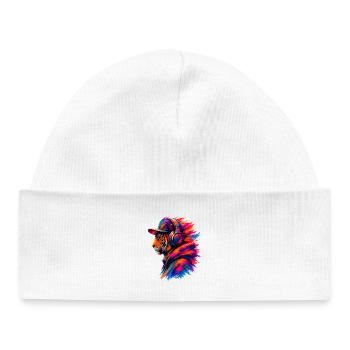 Tiger with Headphones – Music & Streetwear - Baby Organic Beanie - white - Front