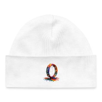 Tambourin avec de la peinture qui goutte - Bonnet bébé bio - blanc - Devant