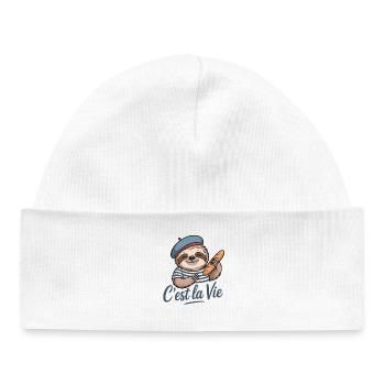 C’est La Vie Shirt mit Faultier Frankreich Urlaub - Baby Organic Mütze - Weiß - Vorne