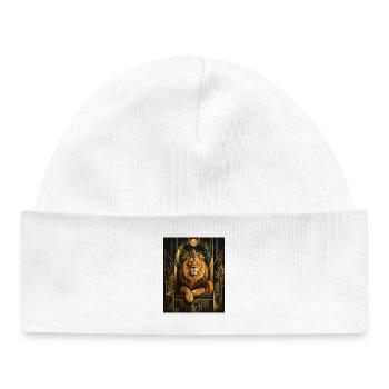 Lion avec couronne en or - Bonnet bébé bio - blanc - Devant