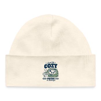 Level Up Cozy Pause Gamer Design - Baby Organic Mütze - Weiß - Vorne