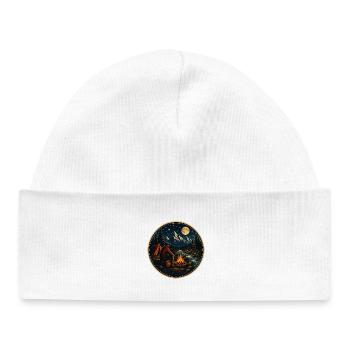 Nuit au clair de lune autour d’un feu de camp avec tente à la rivière de la montagne - Bonnet bébé bio - blanc - Devant