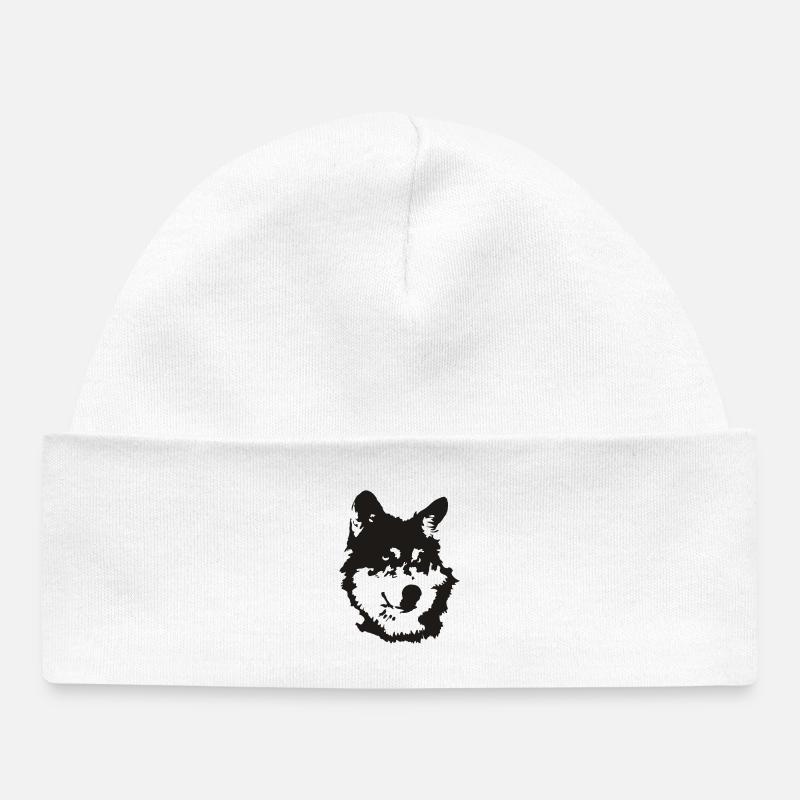 Chien / loup - Bonnet bébé bio - blanc