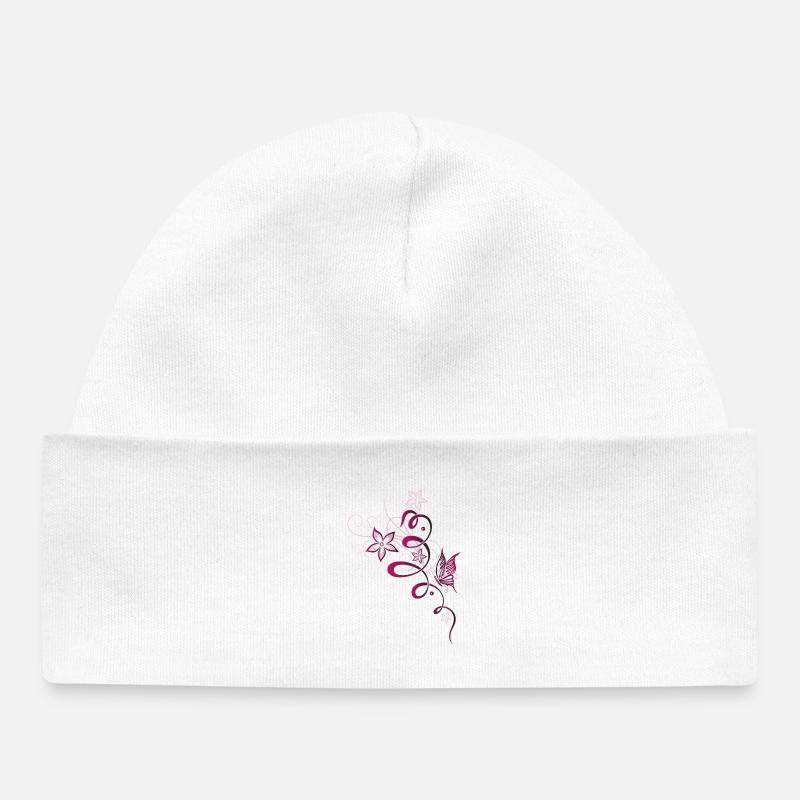 Fleurs de printemps papillon Printemps cerise - Bonnet bébé bio - blanc
