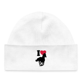 I love horses - J'adore les chevaux - Bonnet bébé bio - blanc - Devant