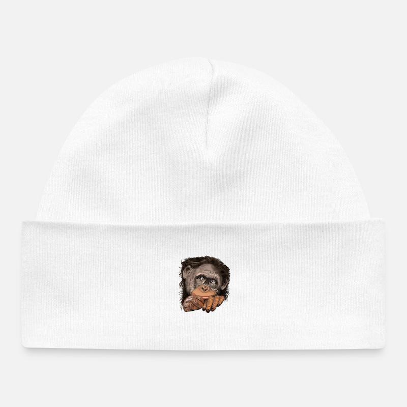 Monkey - Baby Organic Beanie - white