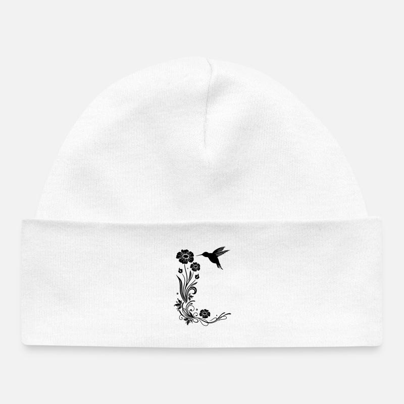 Motif floral avec des fleurs et colibris. - Bonnet bébé bio - blanc