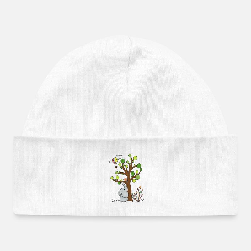 Éléphant sous l'arbre - Bonnet bébé bio - blanc