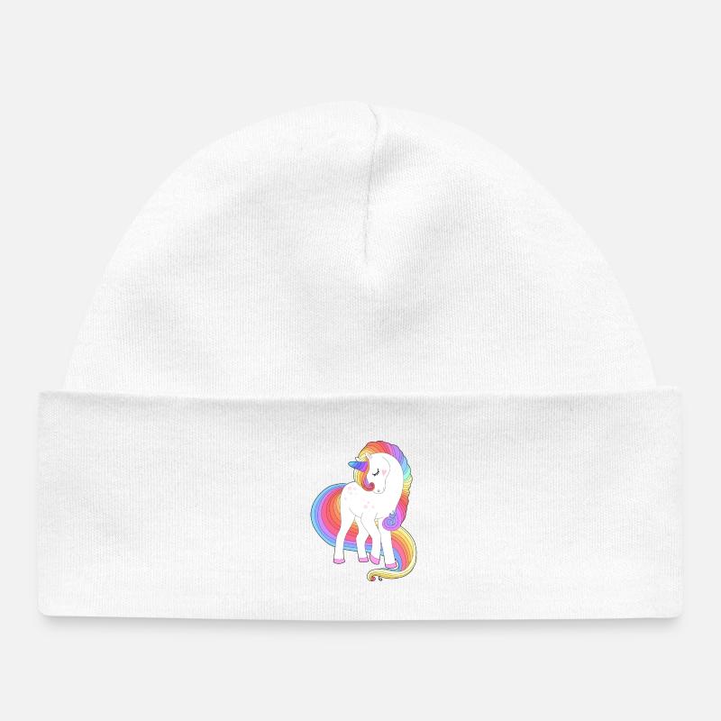 Licorne à crinière arc-en-ciel enchantée - Bonnet bébé bio - blanc