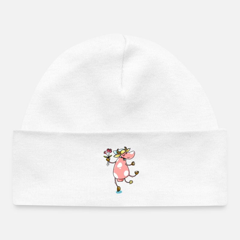 Vache de fermier avec des fleurs mignonne - Bonnet bébé bio - blanc
