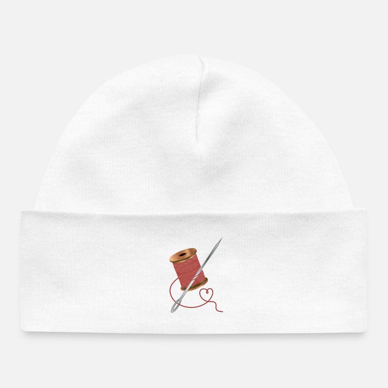 Aiguille et fil à coudre avec beaucoup d’amour - Bonnet bébé bio - blanc