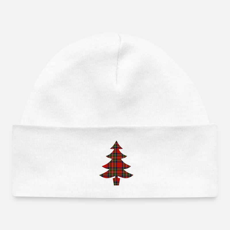 Arbre de Noël en tartan - Bonnet bébé bio - blanc