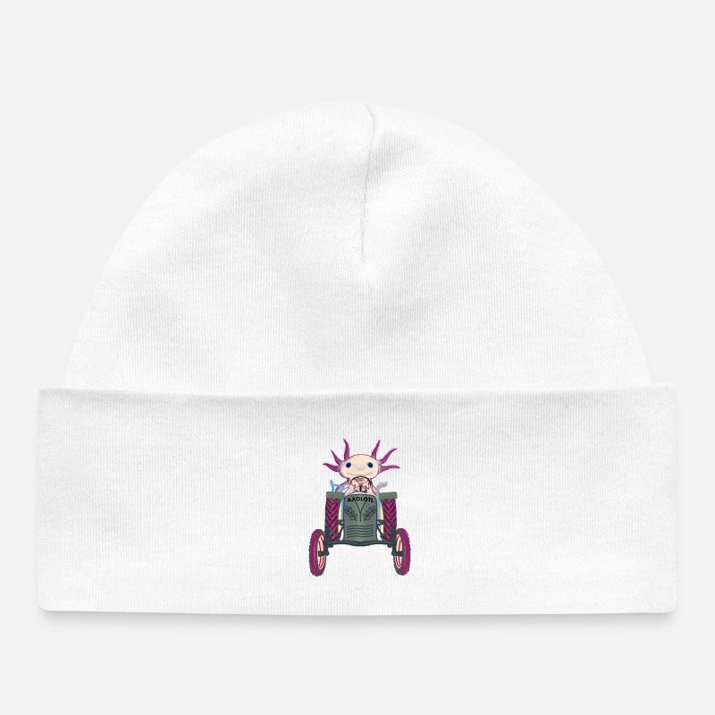 L’emblématique Axolotl Drives Tractor - Bonnet bébé bio - blanc