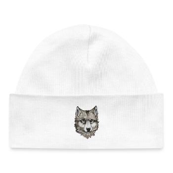 Wolf Portrait – realistische Tier Illustration - Baby Organic Mütze - Weiß - Vorne