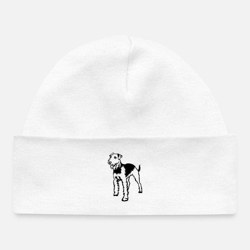Airedale Terrier - Baby Organic Beanie - white