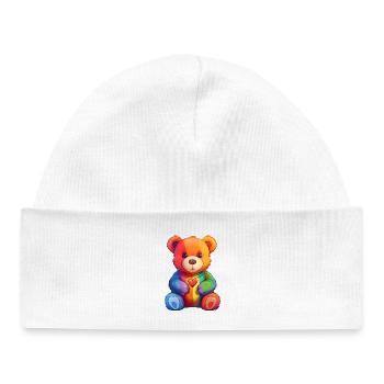 Rainbow Heart Bear Plush - Baby Organic Beanie - white - Front