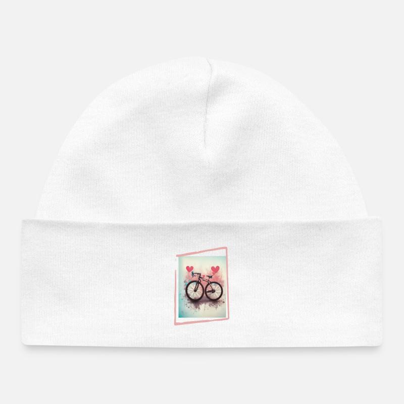 Vélo de route avec des cœurs rouges sur des couleurs pastel - Bonnet bébé bio - blanc