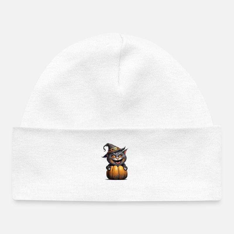 Chat d’Halloween - Bonnet bébé bio - blanc