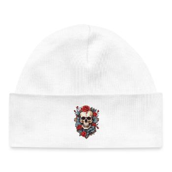 Crâne avec des roses - Bonnet bébé bio - blanc - Devant