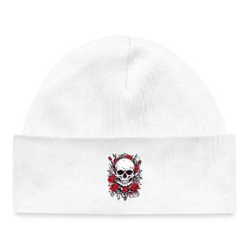 Crâne avec des roses - Bonnet bébé bio - blanc - Devant