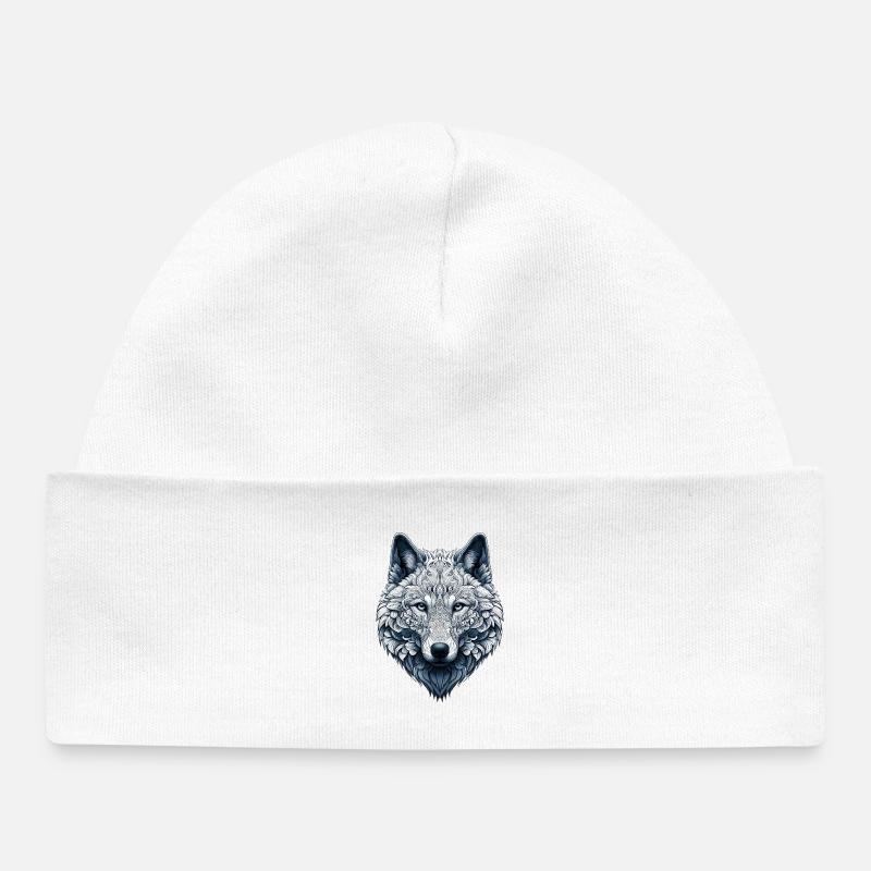 Wolf decorated with Mandalas - Baby Organic Beanie - white